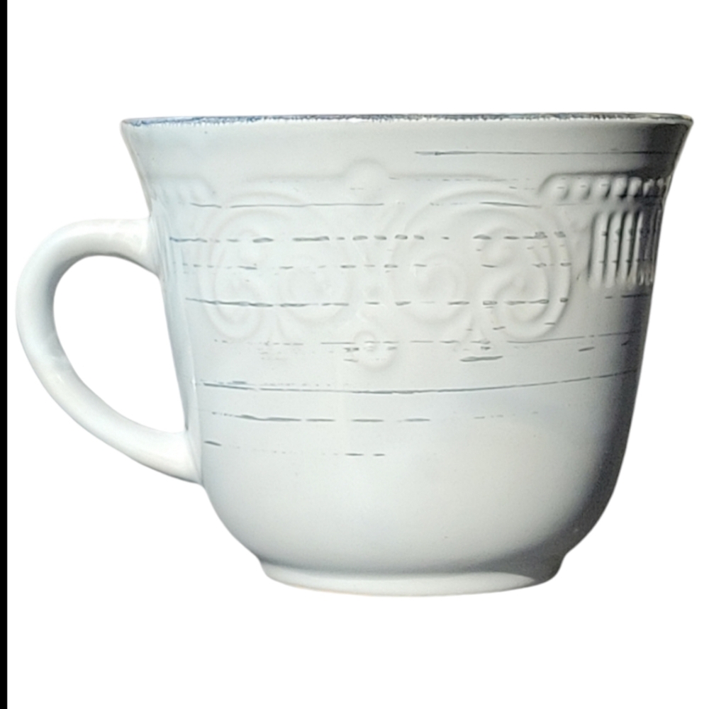 1 2021 PFALTZGRAFF Isabella Coffee Tea Mug Cup Farmhouse White Gray Scroll 12 Oz